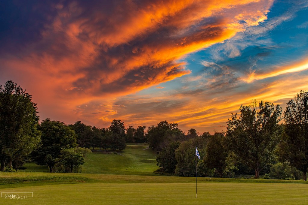 Golf course at sunset